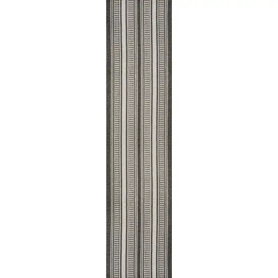 8' Black And Cream Striped Indoor Outdoor Runner Rug Photo 1