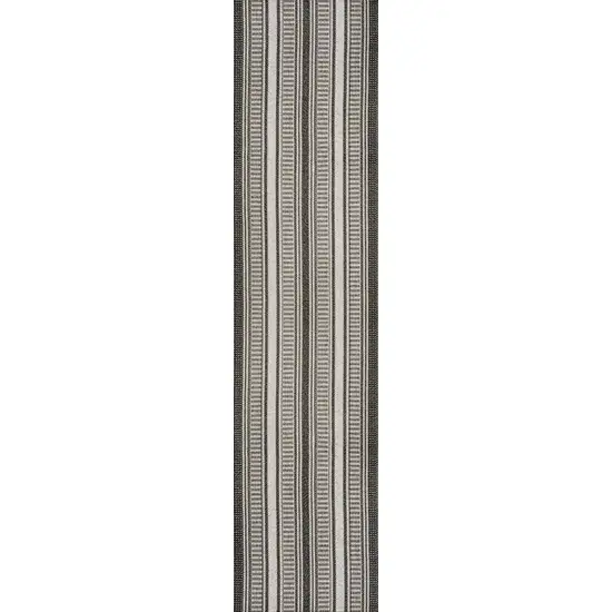 8' Black And Cream Striped Indoor Outdoor Runner Rug Photo 2