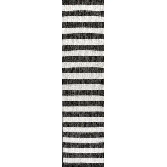 8' Black And Cream Striped Indoor Outdoor Runner Rug Photo 1