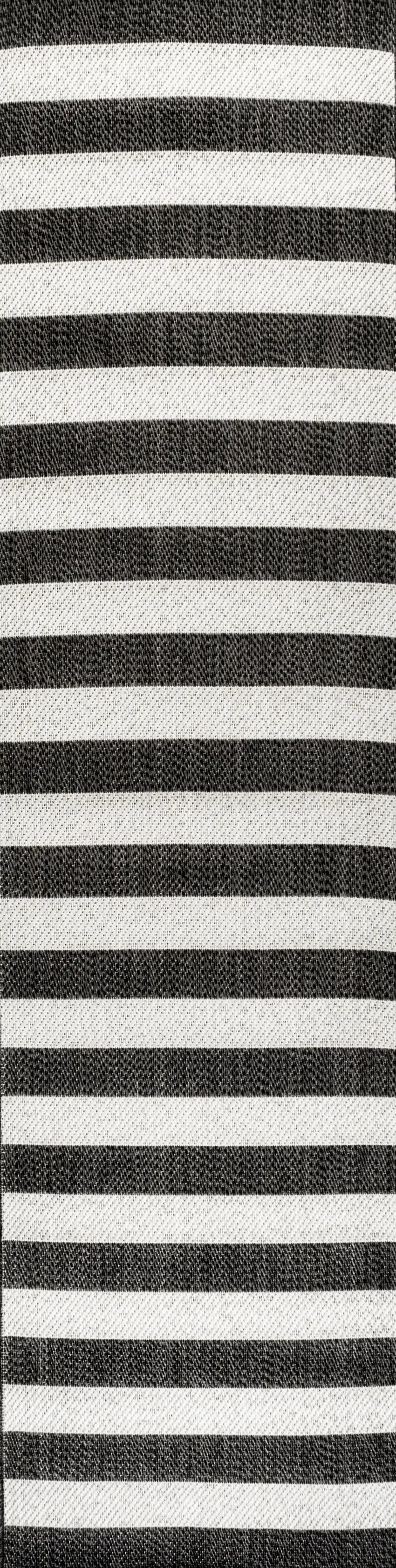 8' Black And Cream Striped Indoor Outdoor Runner Rug Photo 1
