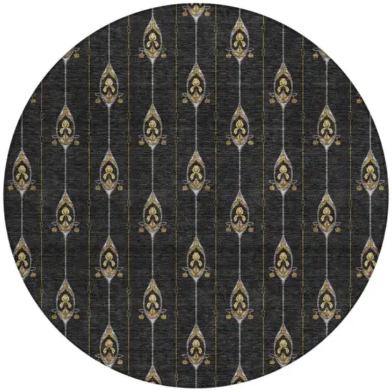 8' Black And Denim Blue Round Geometric Washable Indoor Outdoor Area Rug Photo 3