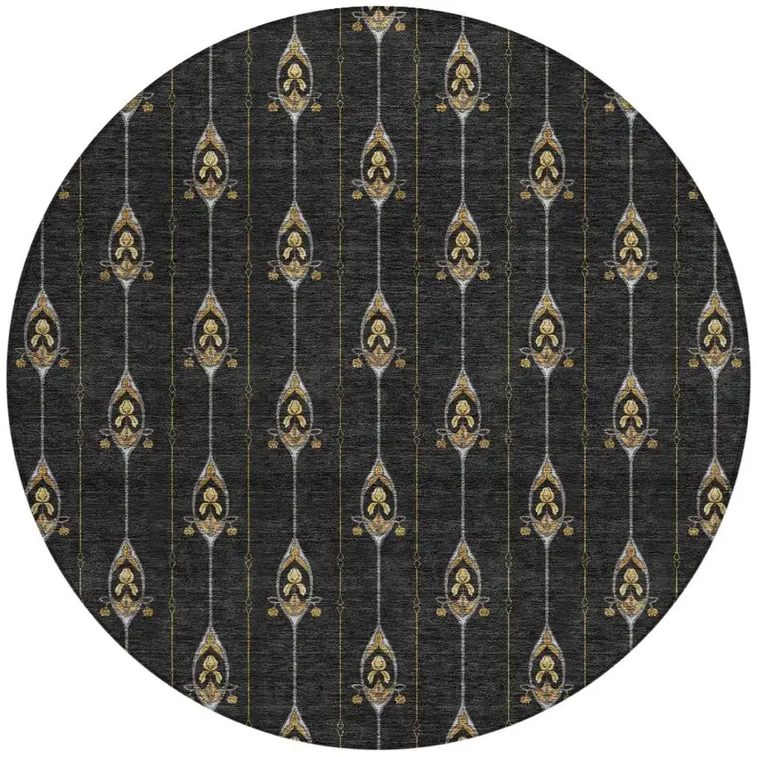 8' Black And Denim Blue Round Geometric Washable Indoor Outdoor Area Rug Photo 3