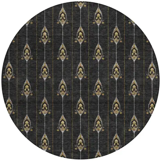 8' Black And Denim Blue Round Geometric Washable Indoor Outdoor Area Rug Photo 4