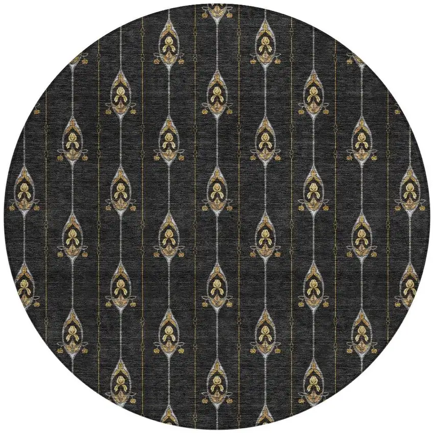 8' Black And Denim Blue Round Geometric Washable Indoor Outdoor Area Rug Photo 4