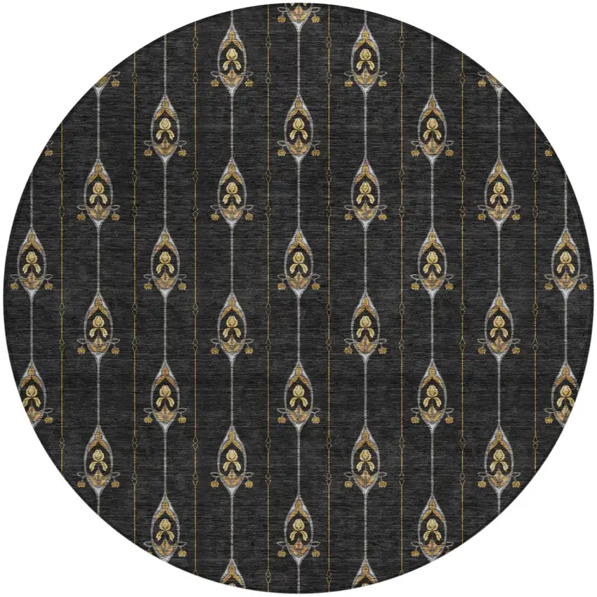 8' Black And Denim Blue Round Geometric Washable Indoor Outdoor Area Rug Photo 2