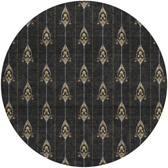8' Black And Denim Blue Round Geometric Washable Indoor Outdoor Area Rug Photo 2