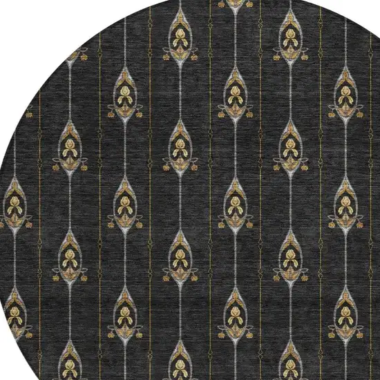 8' Black And Denim Blue Round Geometric Washable Indoor Outdoor Area Rug Photo 5