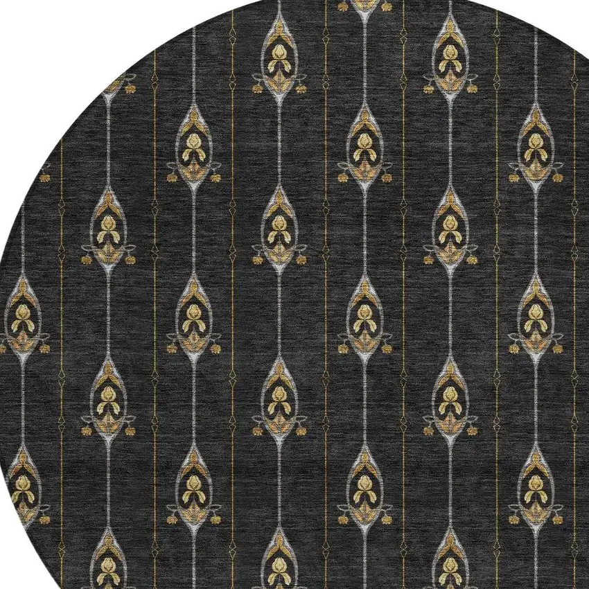 8' Black And Denim Blue Round Geometric Washable Indoor Outdoor Area Rug Photo 5