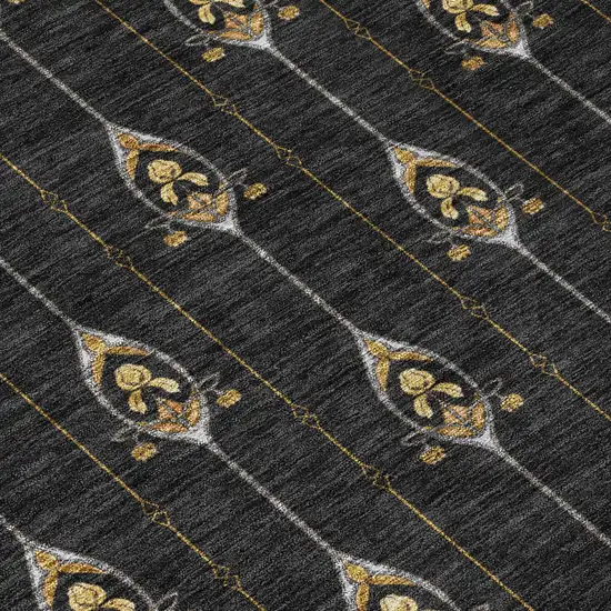 8' Black And Denim Blue Round Geometric Washable Indoor Outdoor Area Rug Photo 7