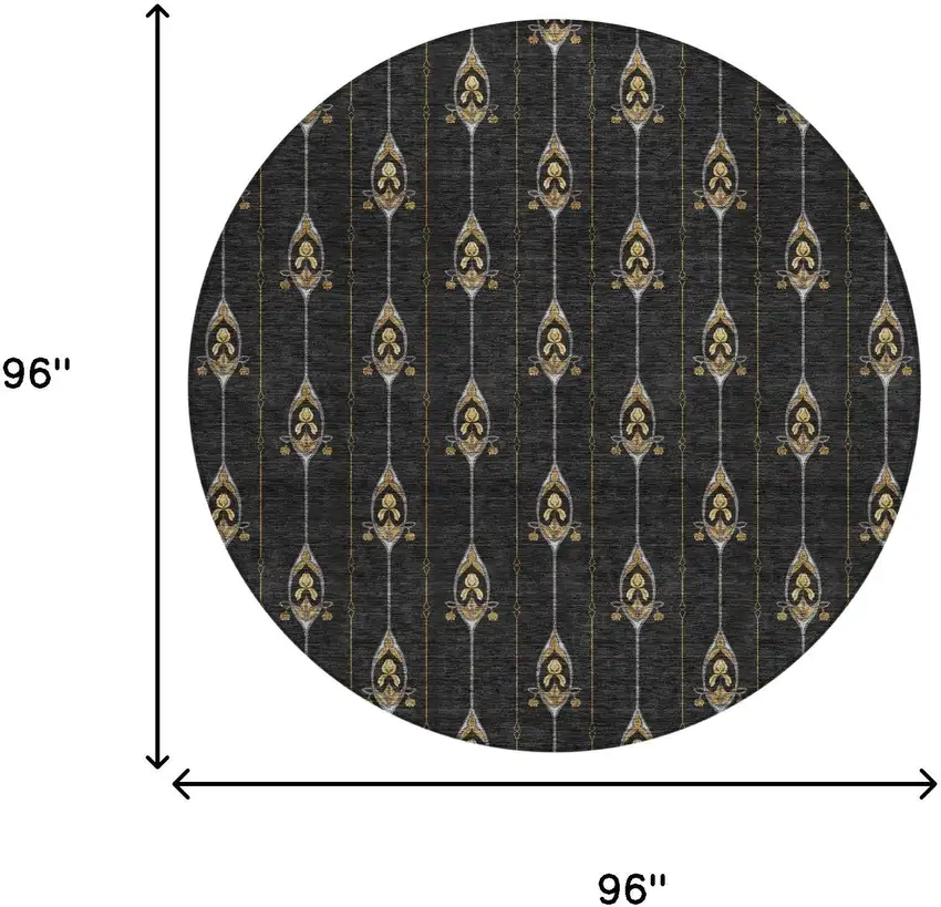 8' Black And Denim Blue Round Geometric Washable Indoor Outdoor Area Rug Photo 8