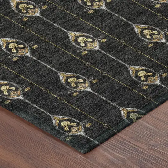 8' Black And Denim Blue Round Geometric Washable Indoor Outdoor Area Rug Photo 6