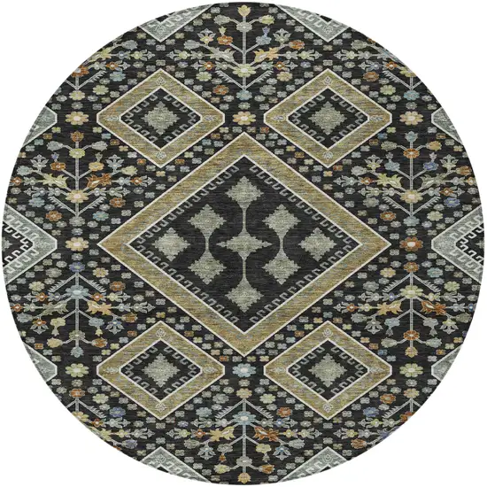 8' Black And Fern Green Round Medallion Washable Indoor Outdoor Area Rug Photo 2