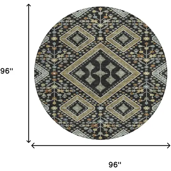 8' Black And Fern Green Round Medallion Washable Indoor Outdoor Area Rug Photo 7