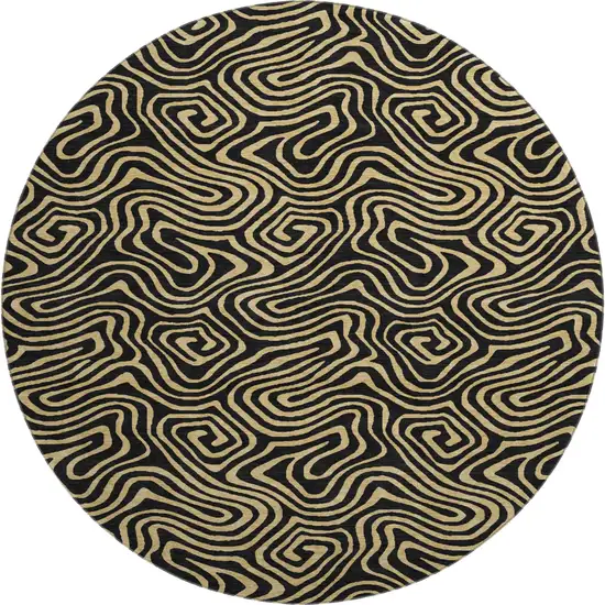8' Black And Gold Abstract Washable Round Rug With UV Protection Photo 1