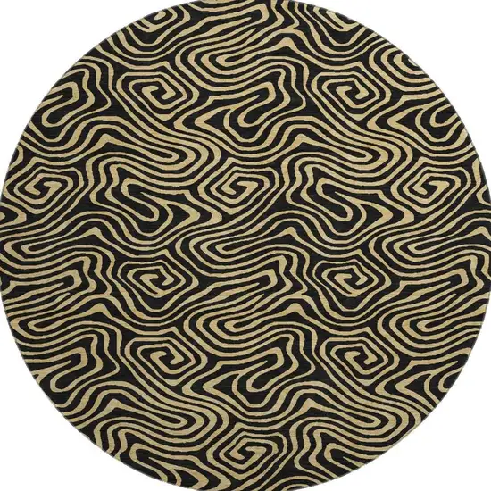 8' Black And Gold Abstract Washable Round Rug With UV Protection Photo 3
