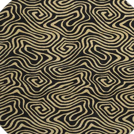 8' Black And Gold Abstract Washable Round Rug With UV Protection Photo 2