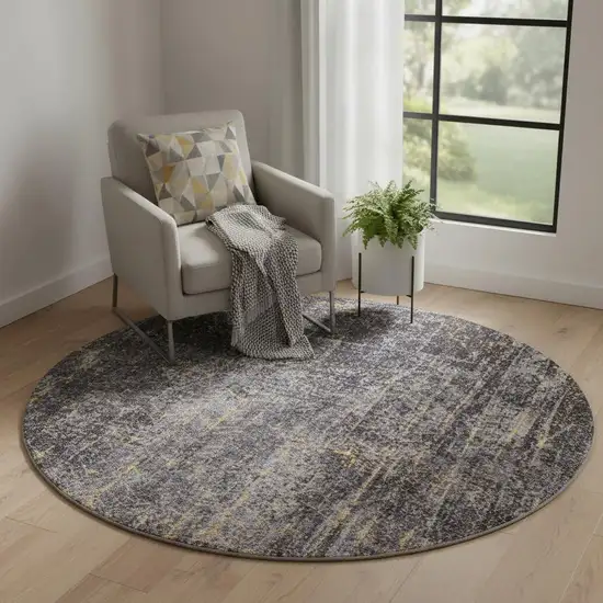 5' Black And Gold Chevron Washable Round Rug Photo 1