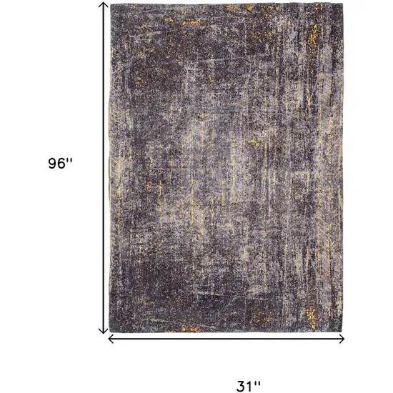 10' Black And Gold Chevron Washable Runner Rug Photo 9