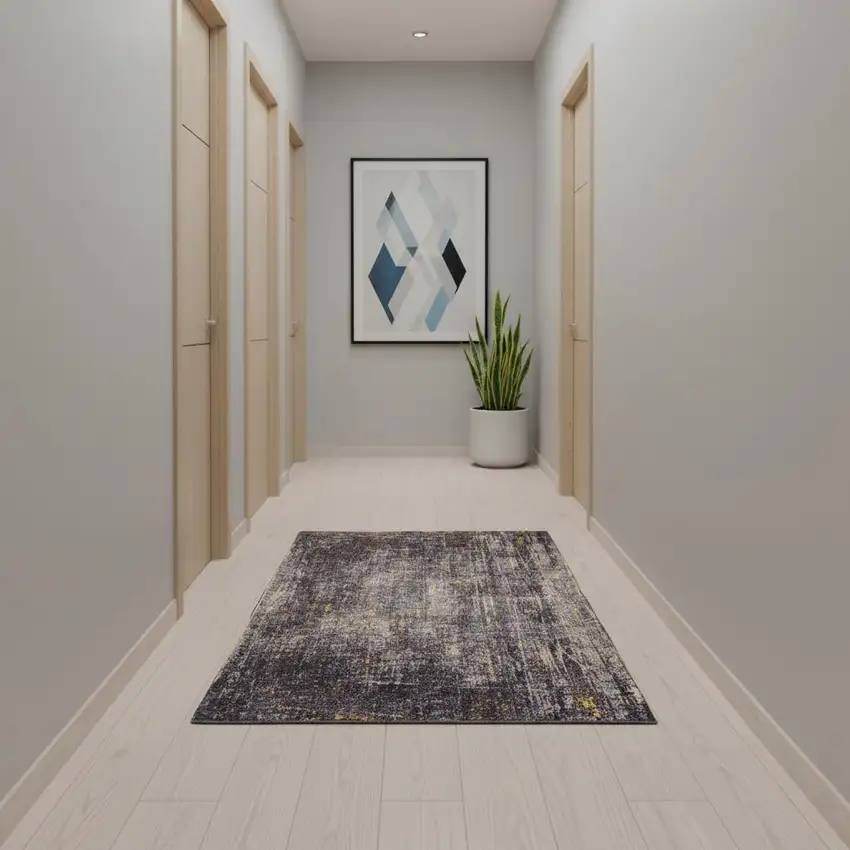 10' Black And Gold Chevron Washable Runner Rug Photo 1