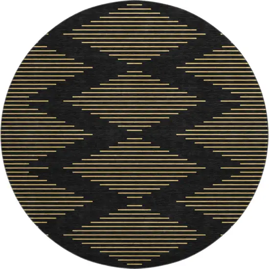 8' Black And Gold Geometric Washable Round Rug With UV Protection Photo 1