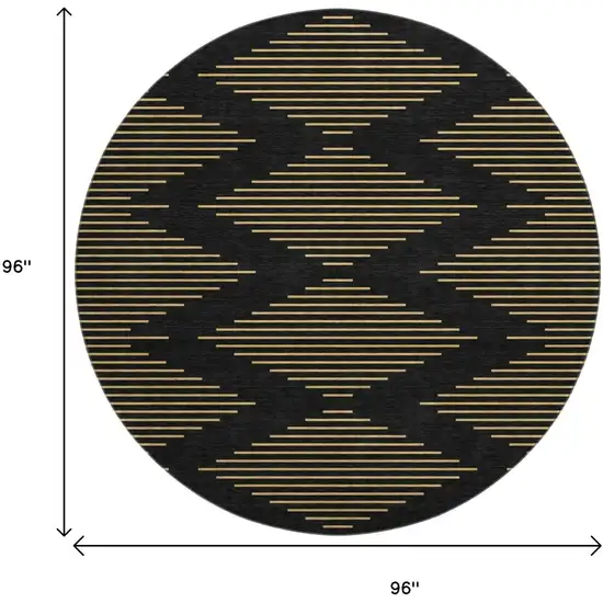 8' Black And Gold Geometric Washable Round Rug With UV Protection Photo 9