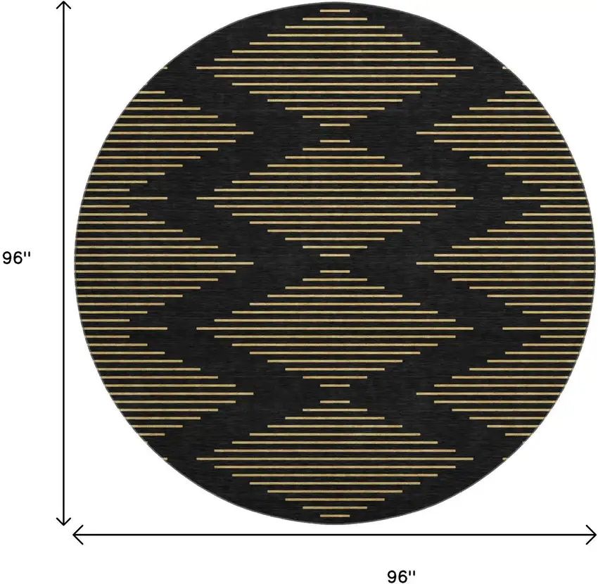 8' Black And Gold Geometric Washable Round Rug With UV Protection Photo 9