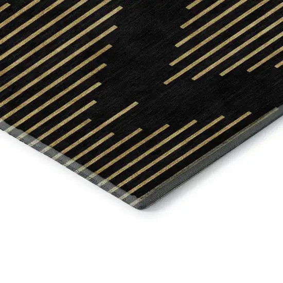 8' Black And Gold Geometric Washable Round Rug With UV Protection Photo 6