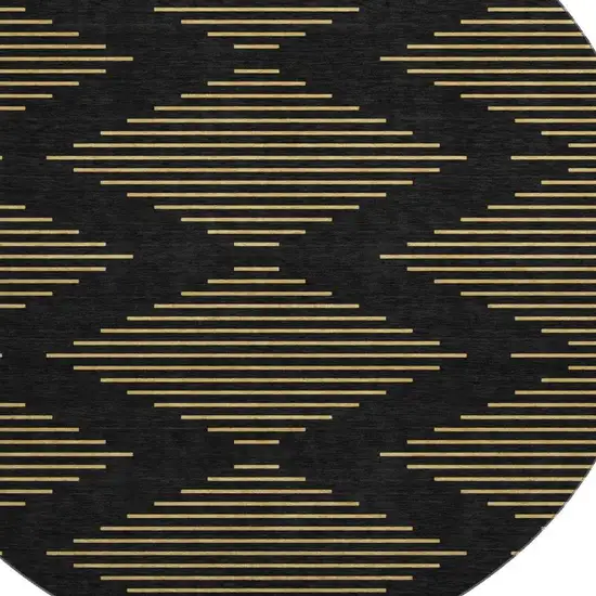 8' Black And Gold Geometric Washable Round Rug With UV Protection Photo 2
