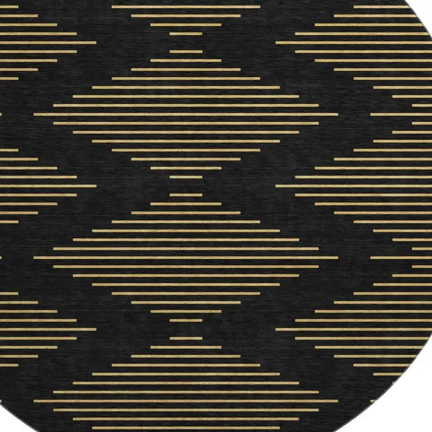 8' Black And Gold Geometric Washable Round Rug With UV Protection Photo 2