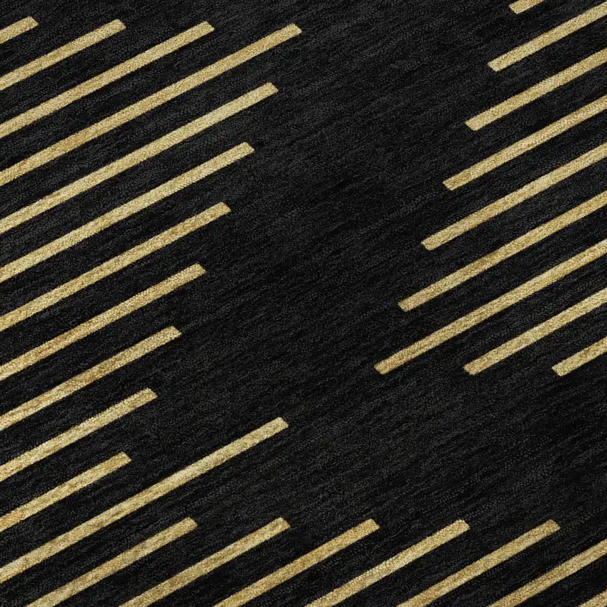 8' Black And Gold Geometric Washable Round Rug With UV Protection Photo 8