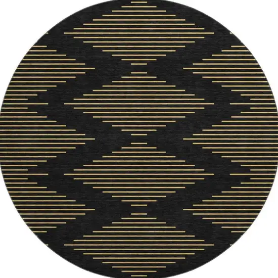 8' Black And Gold Geometric Washable Round Rug With UV Protection Photo 3