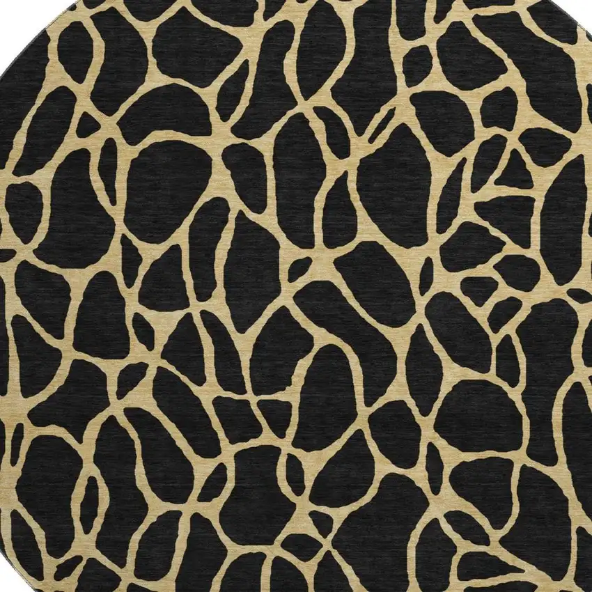 8' Black And Gold Geometric Washable Round Rug With UV Protection Photo 2