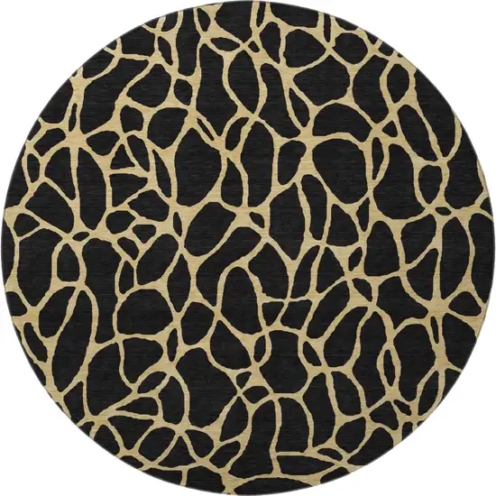 8' Black And Gold Geometric Washable Round Rug With UV Protection Photo 3