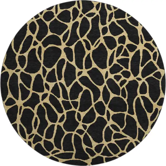 8' Black And Gold Geometric Washable Round Rug With UV Protection Photo 1