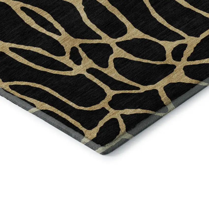 8' Black And Gold Geometric Washable Round Rug With UV Protection Photo 6