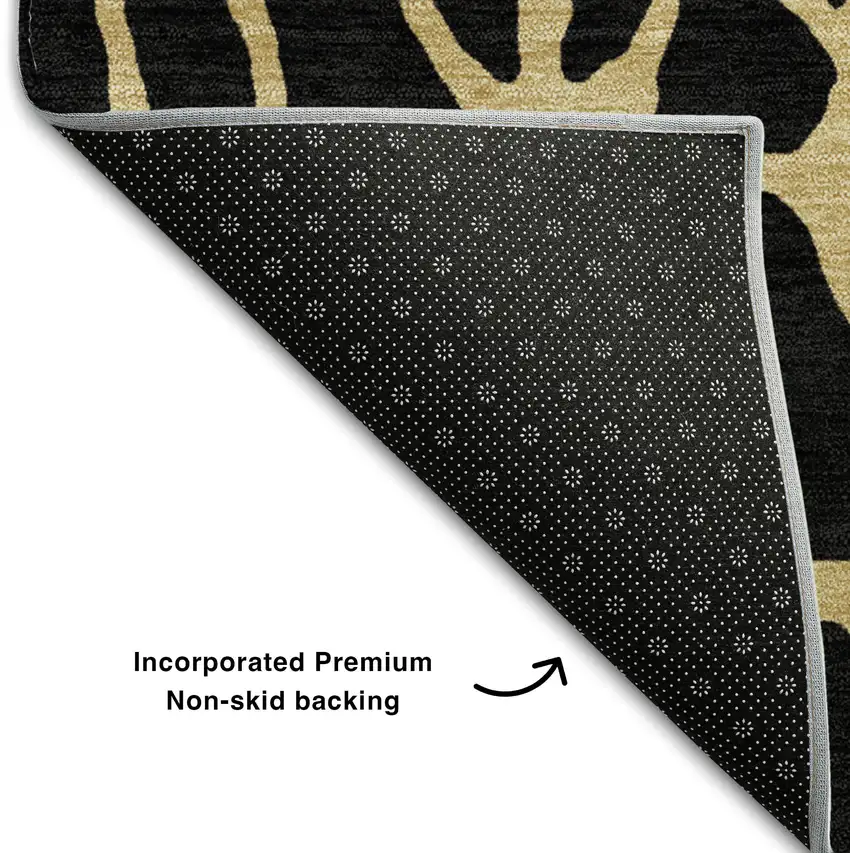 8' Black And Gold Geometric Washable Round Rug With UV Protection Photo 5