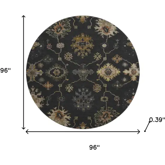 8' Black And Gold Oriental Washable Round Rug With UV Protection Photo 8