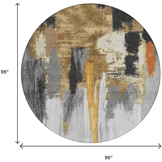 8' Black And Gold Round Abstract Washable Indoor Outdoor Area Rug Photo 8