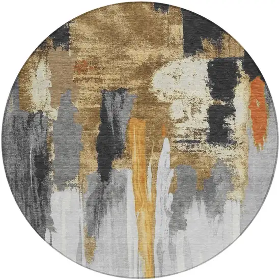 8' Black And Gold Round Abstract Washable Indoor Outdoor Area Rug Photo 1