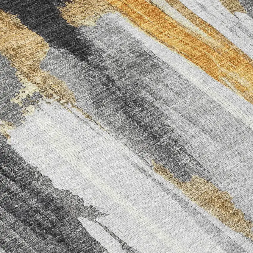 8' Black And Gold Round Abstract Washable Indoor Outdoor Area Rug Photo 9