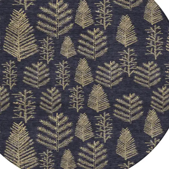 8' Black And Gold Round Botanical Leaves Washable Indoor Outdoor Area Rug Photo 9