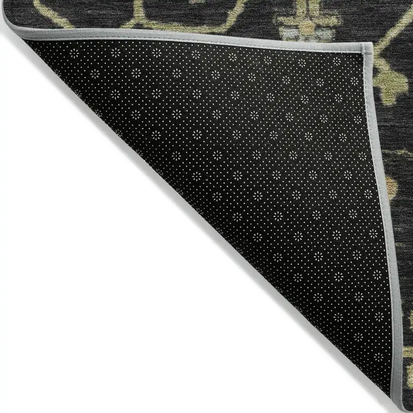 8' Black And Gold Round Floral Washable Indoor Outdoor Area Rug Photo 9