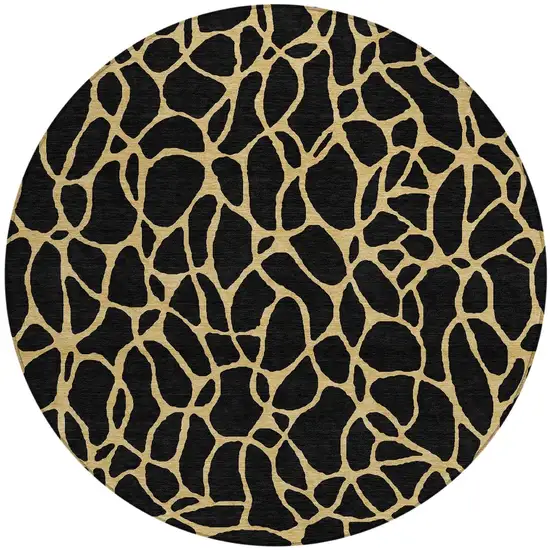 8' Black And Gold Round Geometric Washable Indoor Outdoor Area Rug Photo 4