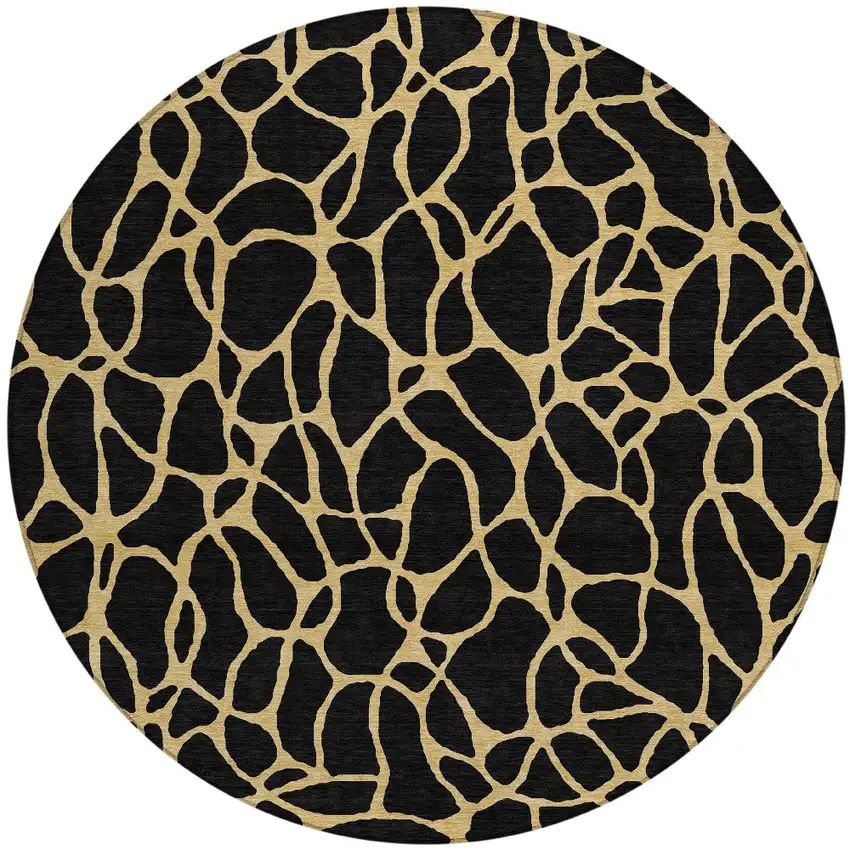 8' Black And Gold Round Geometric Washable Indoor Outdoor Area Rug Photo 4