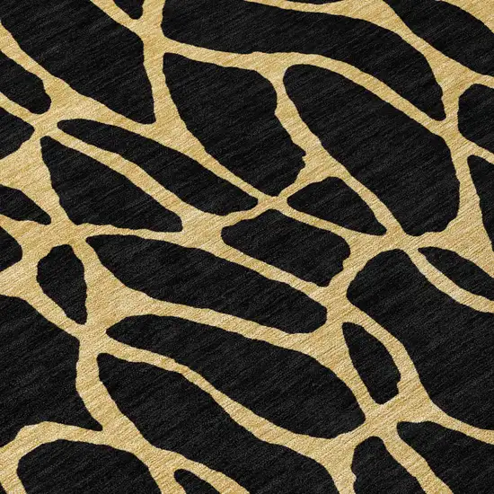 8' Black And Gold Round Geometric Washable Indoor Outdoor Area Rug Photo 8