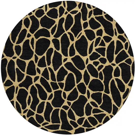 8' Black And Gold Round Geometric Washable Indoor Outdoor Area Rug Photo 2