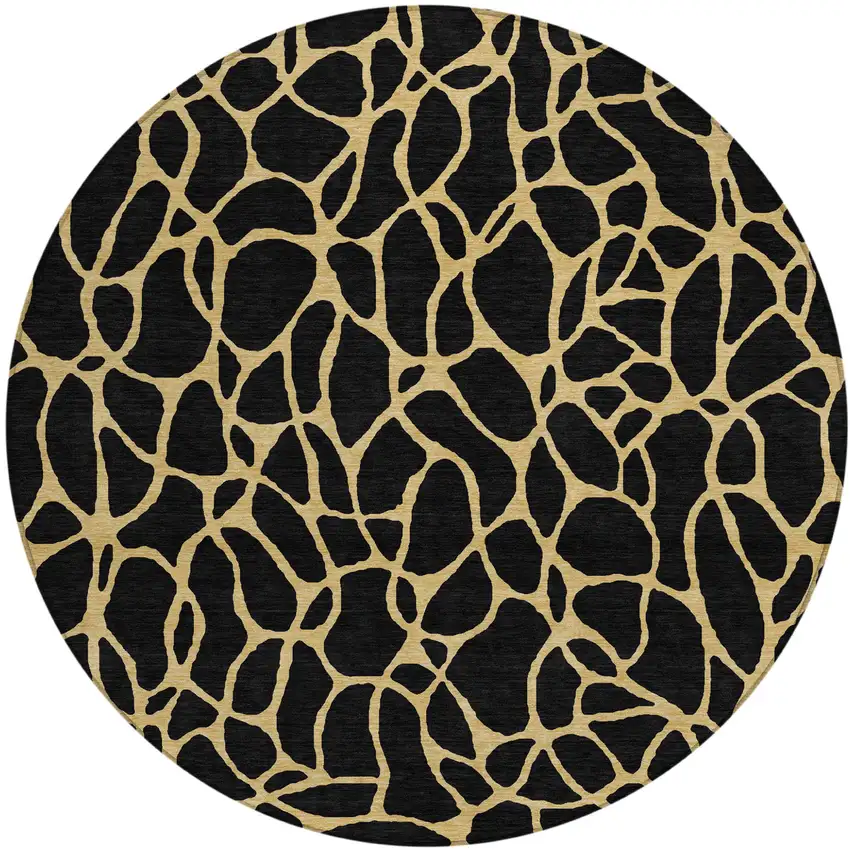 8' Black And Gold Round Geometric Washable Indoor Outdoor Area Rug Photo 2