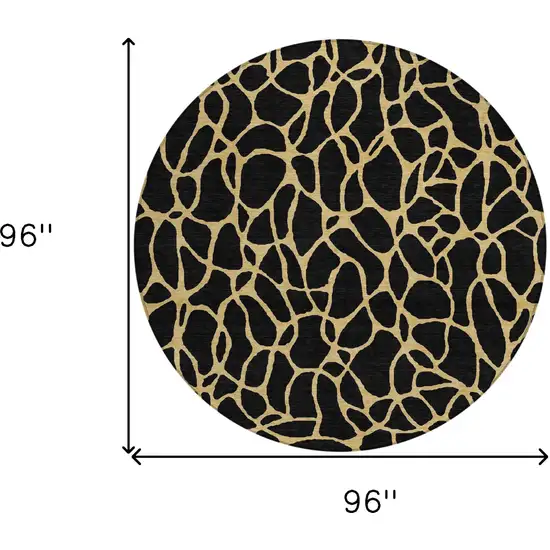 8' Black And Gold Round Geometric Washable Indoor Outdoor Area Rug Photo 3