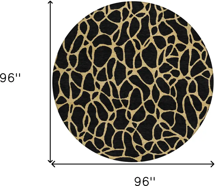 8' Black And Gold Round Geometric Washable Indoor Outdoor Area Rug Photo 3
