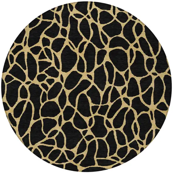 8' Black And Gold Round Geometric Washable Indoor Outdoor Area Rug Photo 5